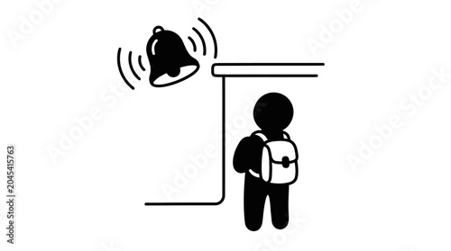 Photos Student with backpack ringing school bell.