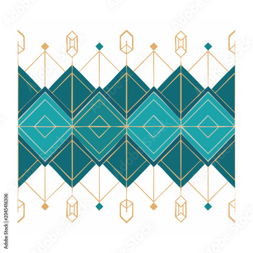 Art Deco Geometric Pattern with Teal and Gold Diamonds
