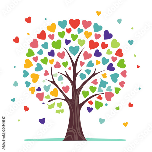 Colorful tree with heart shaped leaves