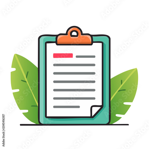 Clipboard with Document and Leaves Icon