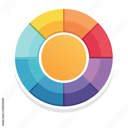 Colorful pie chart diagram with segments and center circle