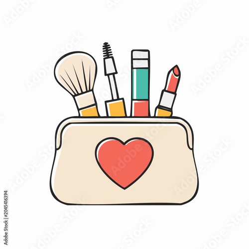 Cosmetic Bag with Makeup Brushes and Lipstick