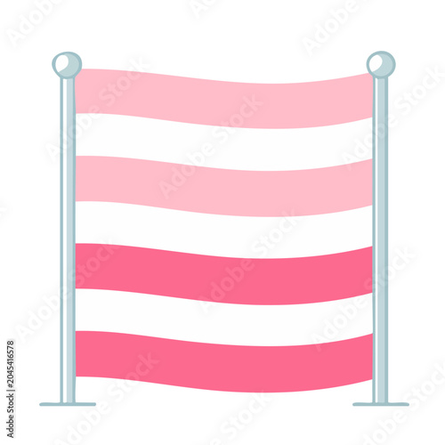 Pink and white striped flag on pole