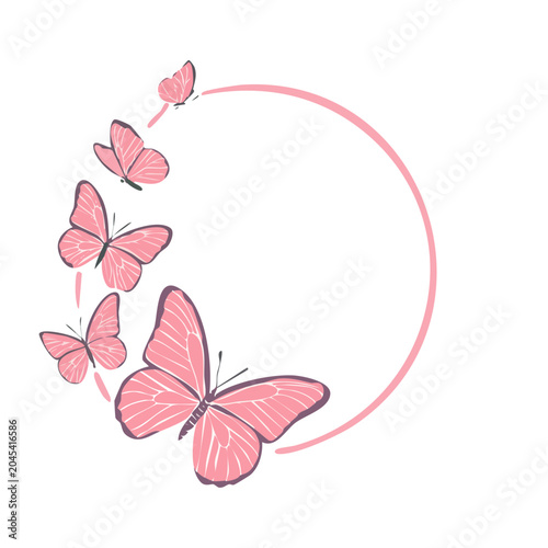 Pink butterflies forming a circular frame