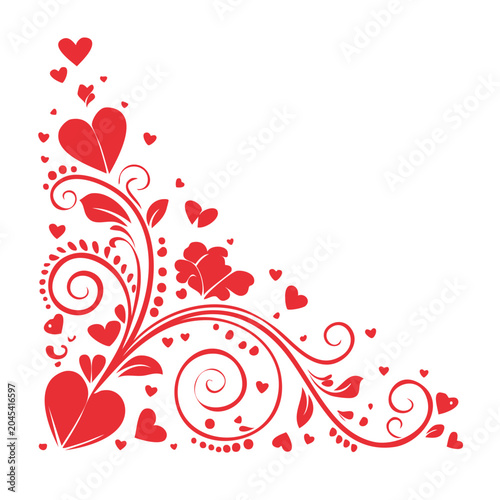 Red Heart Floral Ornament Corner Decoration