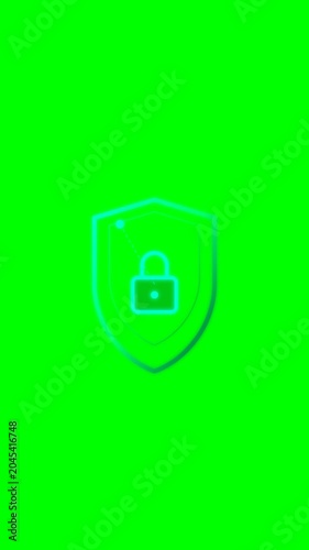 Cyber HUD Security Shield Animation with Live Radar Scanning Mode on Vertical Chroma Key Green Screen 4k
