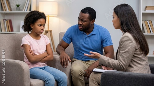 Sad Child Family Crisis, Family Discussion on Offense and Feelings with Child