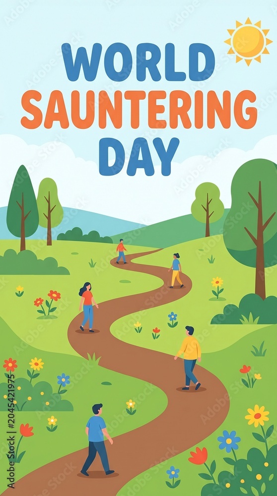 Fototapeta premium World Sauntering Day flat art banner walking in park