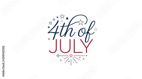 Elegant script 4th of July text with red stars