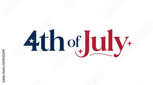 Elegant serif font 4th of July typographic logo.