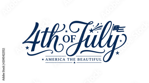 Elegant script 4th of July typography with flag icon.