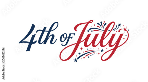 Elegant script 4th of July typography with stars.