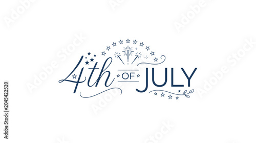 Elegant 4th of July script typography with festive fireworks.