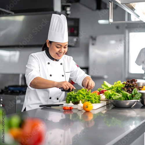 Chef preparing fresh vegetables in kitchen.