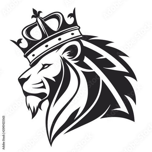 Fotografie Royal lion head wearing ornate crown, symbol of kingship and authority, majestic