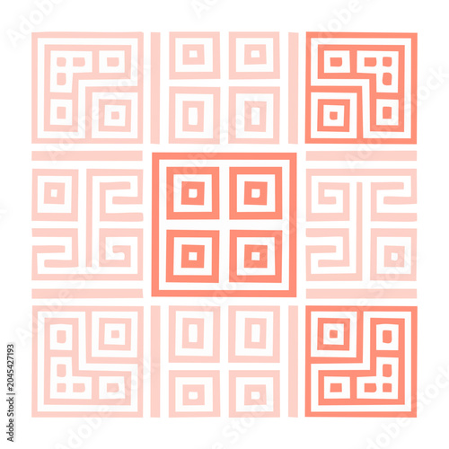 Abstract geometric pattern with coral and pink squares