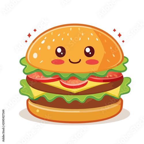 Cute Kawaii Hamburger Illustration