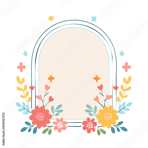 Decorative floral frame with arch and copy space