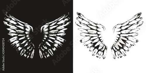 Konstfotografi Stylized Wing Pair Vector Illustration Black And White Design
