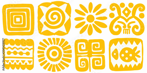 Tableau sur toile Stylized Orange Symbols On White Background Ancient Pattern Collection