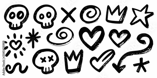 Konstfotografi Hand drawn Graffiti Symbols And Shapes On White Background