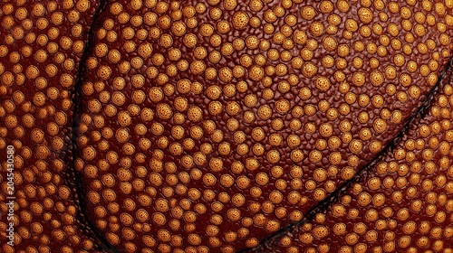Highly detailed vector illustration showing macro texture of basketball leather, featuring grain dots and tactile rubber surface