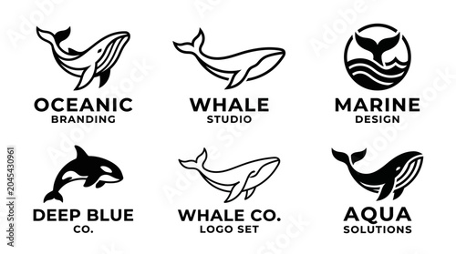 Black and white whale logos.