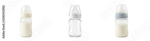 Quadro su tela A Set of baby feeding bottles, clear and milk filled designs, plastic nursery co