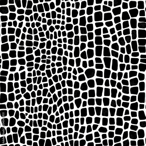 Repeating crocodile print vector background in black and white, faux animal skin texture in seamless modern pattern