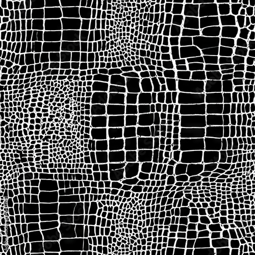Repeating crocodile print vector background in black and white, faux animal skin texture in seamless modern pattern