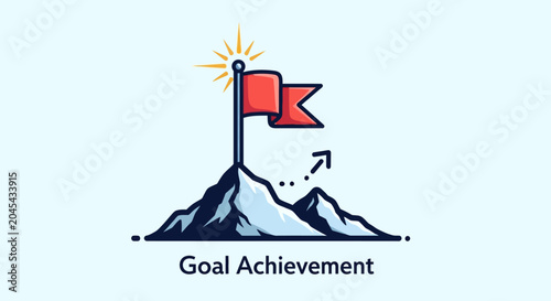 Billede på lærred Mountain peak with flag achievement concept.