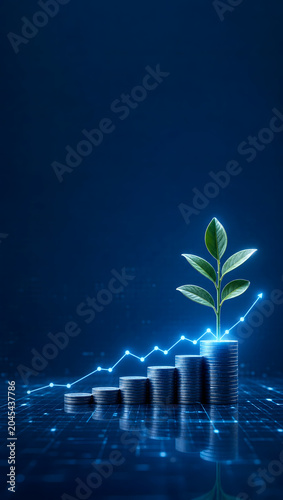 Growing Financial Chart with Gold Coins and Investment Growth Arrow
