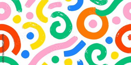 Fotografia Colorful brush stroke swirls seamless pattern on a white background