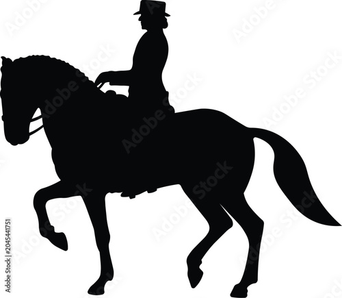 Tableau sur toile Dressage Horse and Female Rider Silhouette Set Elegant Equestrian Competition Co