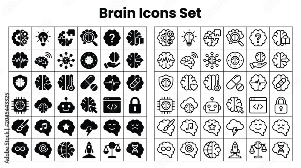Obraz premium Brain icons set depicting various thoughts and emotions in a creative collection