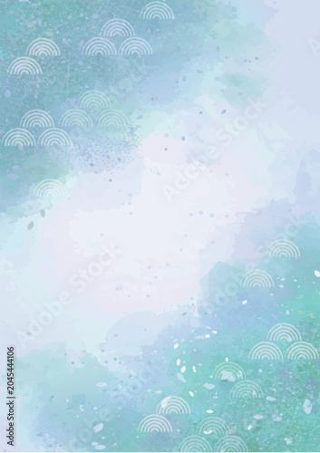 Elegant Japanese watercolor gold background with Seigaiha pattern for banner, invitation and presentation, abstract washi texture vector copy space|和風水彩金箔背景　青海波と和紙テクスチャの上品なベクターコピースペース バナー　招待状　プレゼン　年賀状
