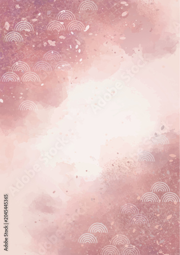Elegant Japanese watercolor gold background with Seigaiha pattern for banner, invitation and presentation, abstract washi texture vector copy space|和風水彩金箔背景　青海波と和紙テクスチャの上品なベクターコピースペース バナー　招待状　プレゼン　年賀状