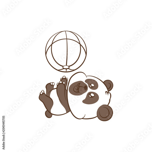 Cute Panda Bear Character Playing with Ball Vector Mascot Illustration black and white Line Art for Coloring Book
