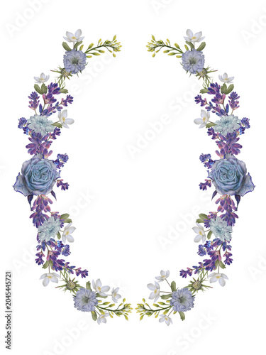 Schilderij op canvas Blue Rose Lavender Oval Botanical Crest Transparent PNG