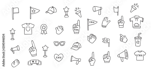Photos set of football elements in doodle style hand drawn sketch