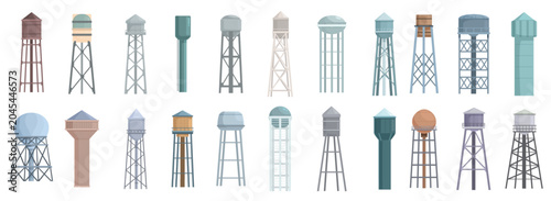 Quadro su tela water tower icons set cartoon vector industrial tank