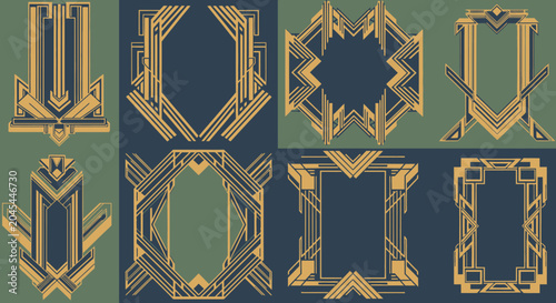 Art Deco Frames & Borders: Elegant Geometric Design Set