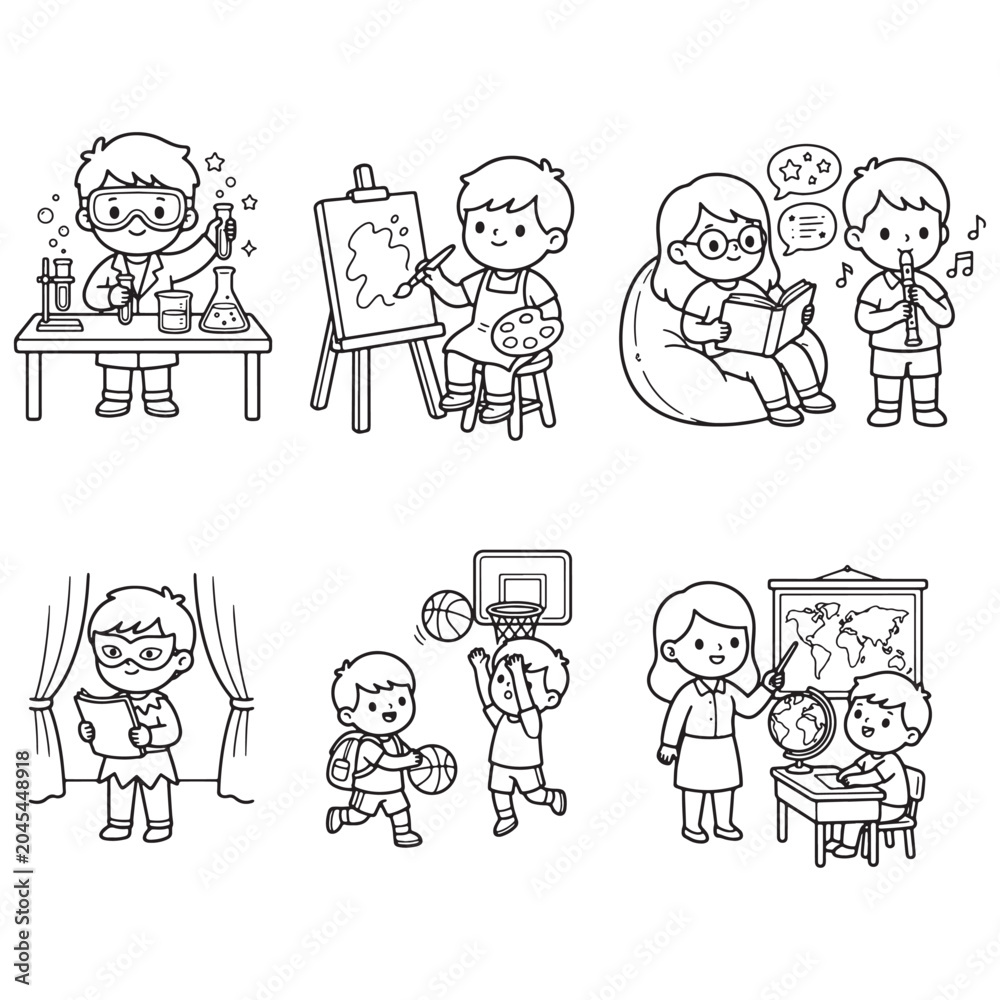 Fototapeta premium Children Engaged in Various Creative Activities.