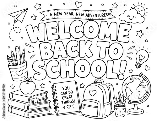 Back to School Coloring Pages for Kids | Cute Bold Line Art Featuring School Supplies Classroom Fun and Learning Activities | Printable Coloring Pages for Preschool Kindergarten Elementary