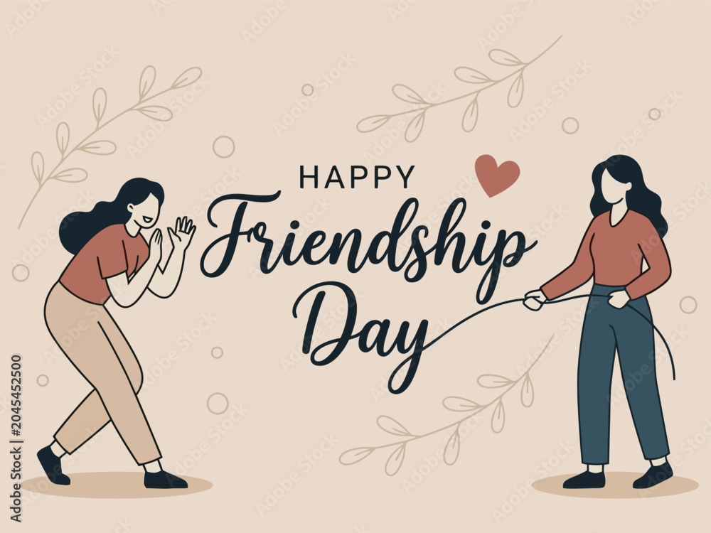 Ταπετσαρία Vector illustration of two women pulling a rope with friendship day typography a