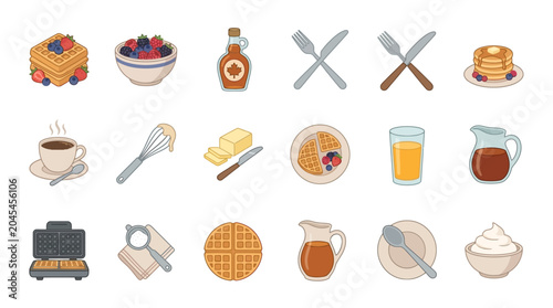 Canvastavla Breakfast items including waffles, fruits, and drinks