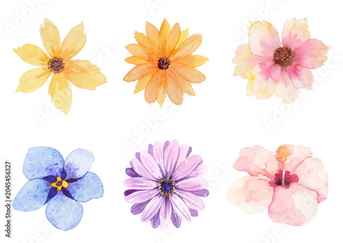Schilderij op canvas set of flowers / watercolor flowers / watercolors / pink blue flowers