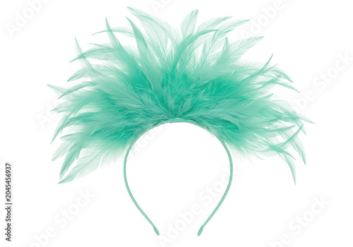 Mint green feather headdress a fluffy, elegant headband accessory isolated white background