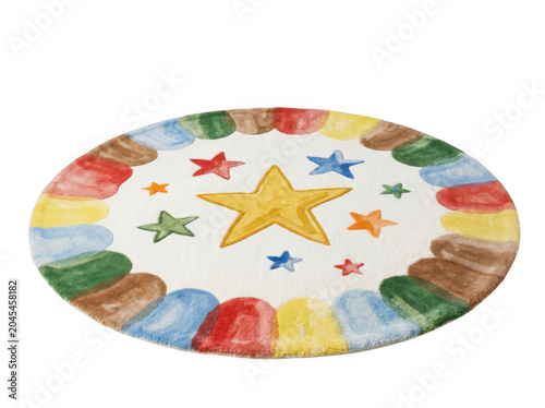 Oval rug with colorful star design on transparent background