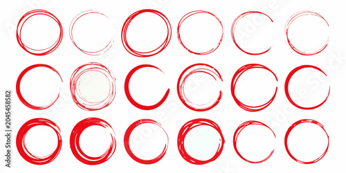 Obraz na plátne Red circle set vector illustration with varying stroke weights and textures